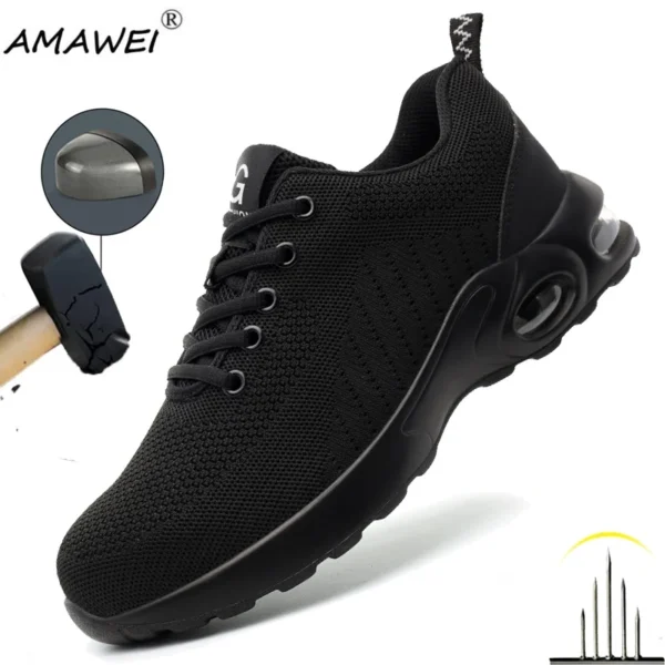 New Men Safety Shoes Anti-smash Anti-puncture Work Shoes Mesh Breathable Lightweight Work Sneakers Indestructible Slip-resistant