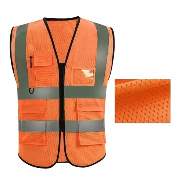 Summer Unisex Safety Vest with Pockets and Zipper Durable Mesh Material Ideal for Construction Outdoor Workers - Image 8