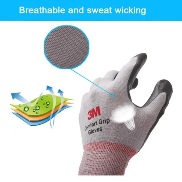 3M Work Gloves Comfort Grip wear-resistant Slip-resistant Gloves Anti-labor Safety Gloves Nitrile touch screen Gloves Yellow - Image 3