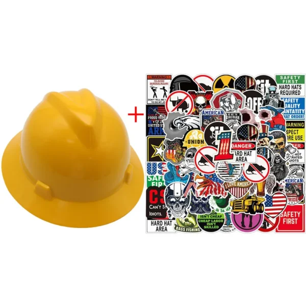 Full Brim Safety Helmet Construction Work Cap Lightweight ABS Protective Hard Hat ANSI Hard Hat w/ 50Pcs Waterproof DIY Stickers - Image 9