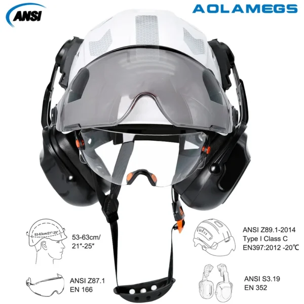 CE Construction Safety Helmet With Visor Built In Goggles Earmuffs Reflective Stickers For Engineer ABS Hard Hat ANSI Industrial - Image 2
