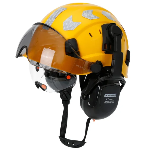 CE Construction Safety Helmet With Visor Built In Goggles Earmuffs Reflective Stickers For Engineer ABS Hard Hat ANSI Industrial - Image 13