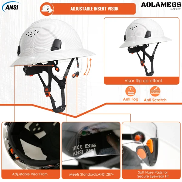 CE Carbon Fiber Full Brim Safety Helmets with Goggles Anti-Collision Construction Hard Hat ANSI Engineer Breathable Work Cap - Image 3