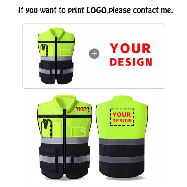 Custom LOGO Safety Vest for Men Work Vest with Pockets and Zipper Safety Construction Two Tone Workwear Vest Volunteer Uniform - Image 6